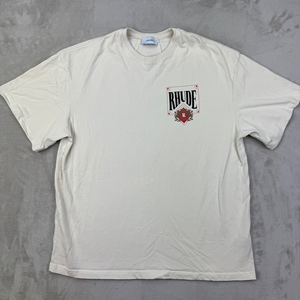 Rhude Royalty Lion Poker King Card Shirt Men's Large Cream Oversized Logo Shirt